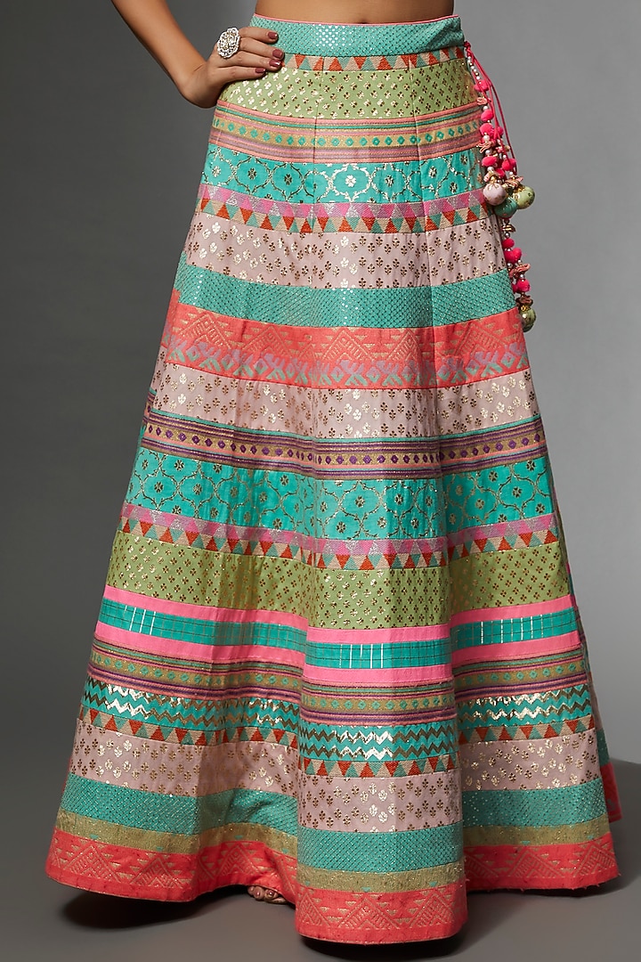 Multi-Colored Banarasi & Woven Fabric Embroidered Wedding Lehenga Set by Avnni Kapur at Pernia's Pop Up Shop