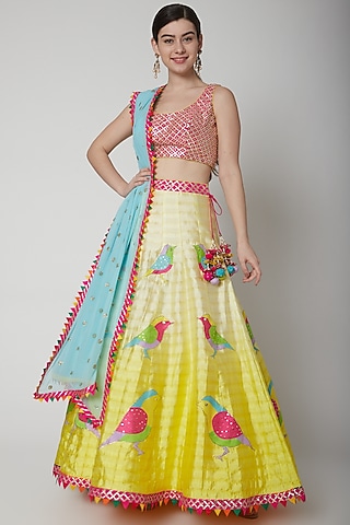 Yellow Embroidered Lehenga Set by Avnni Kapur