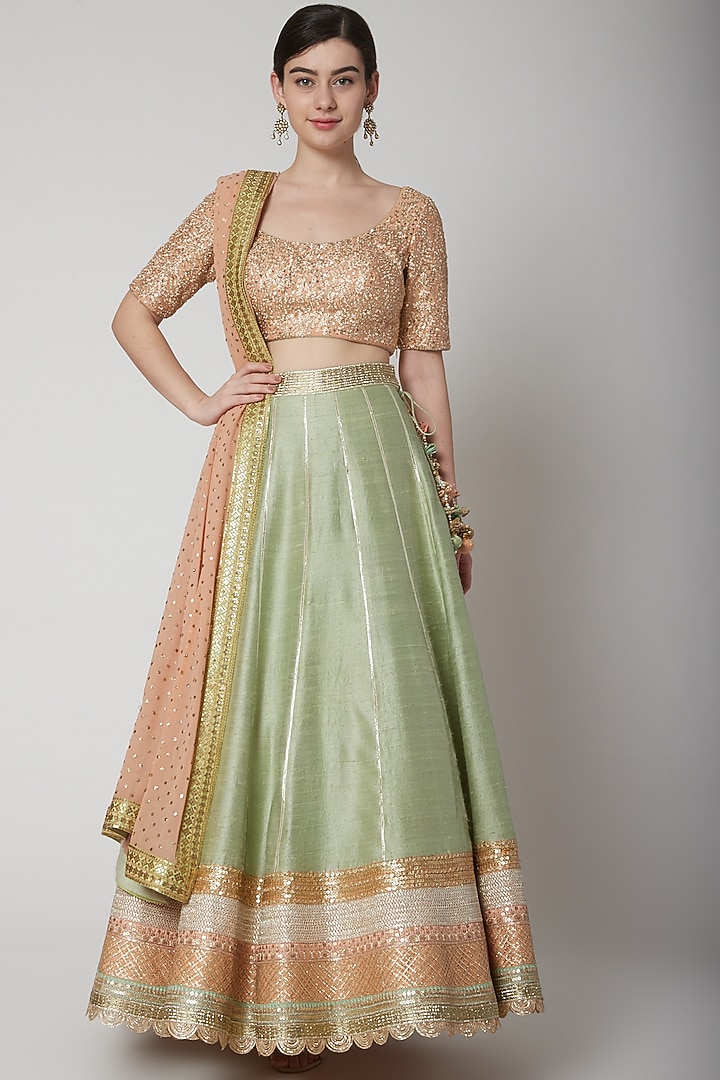 Mint Green Sequins Embroidered Wedding Lehenga Set by Avnni Kapur at Pernia's Pop Up Shop