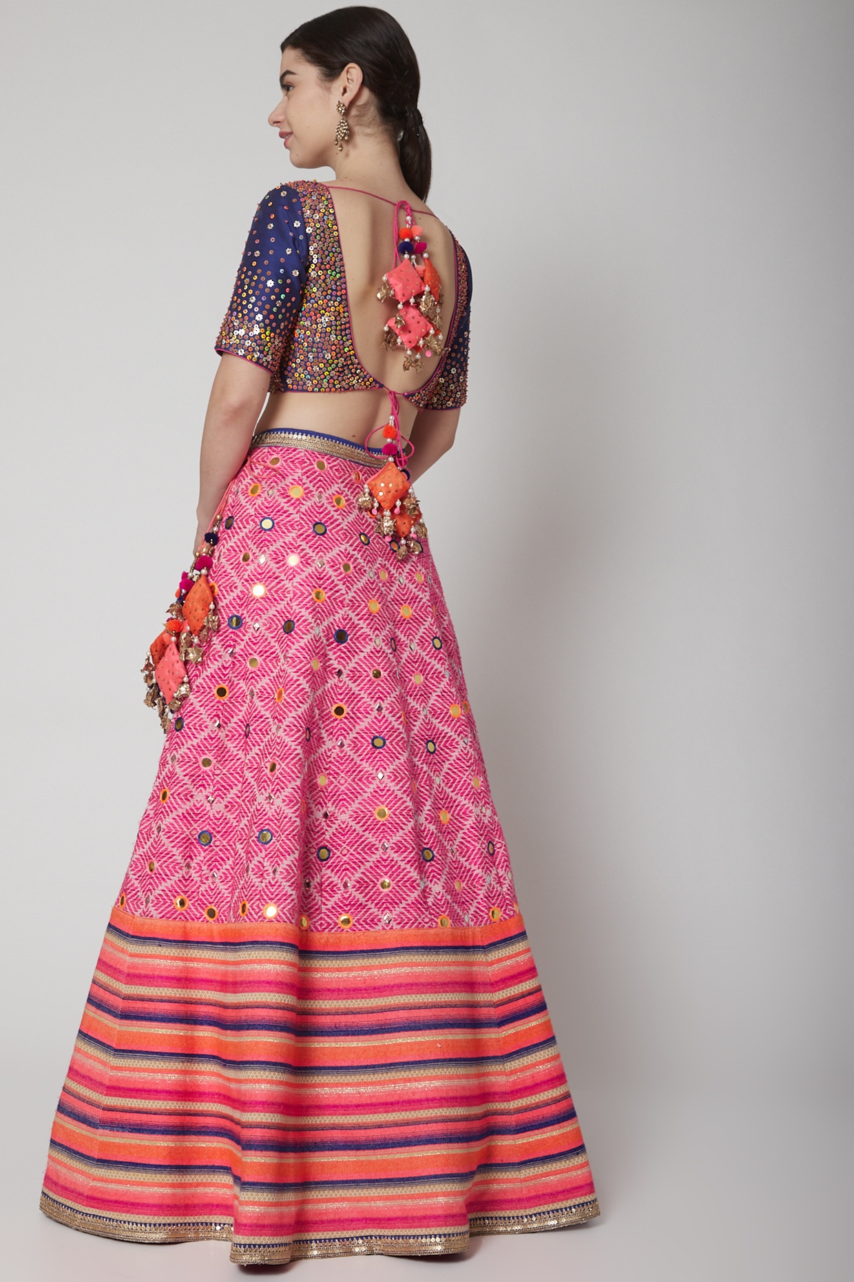Photo of Red and White Bridal Lehenga with Blue Blouse