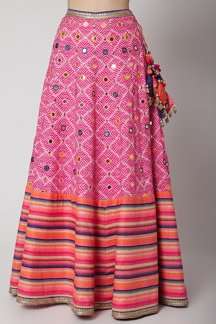 Cobalt Blue Embroidered Blouse & Pink Wedding Lehenga Set by Avnni Kapur at Pernia's Pop Up Shop