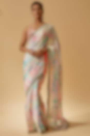 Multi-Colored Habutai Silk Tie-Dye Pre-Stitched Saree Set by Avnni Kapur