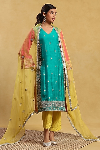 Multi-Colored Chinon Chiffon Kurta Set by Akriti by Ritika