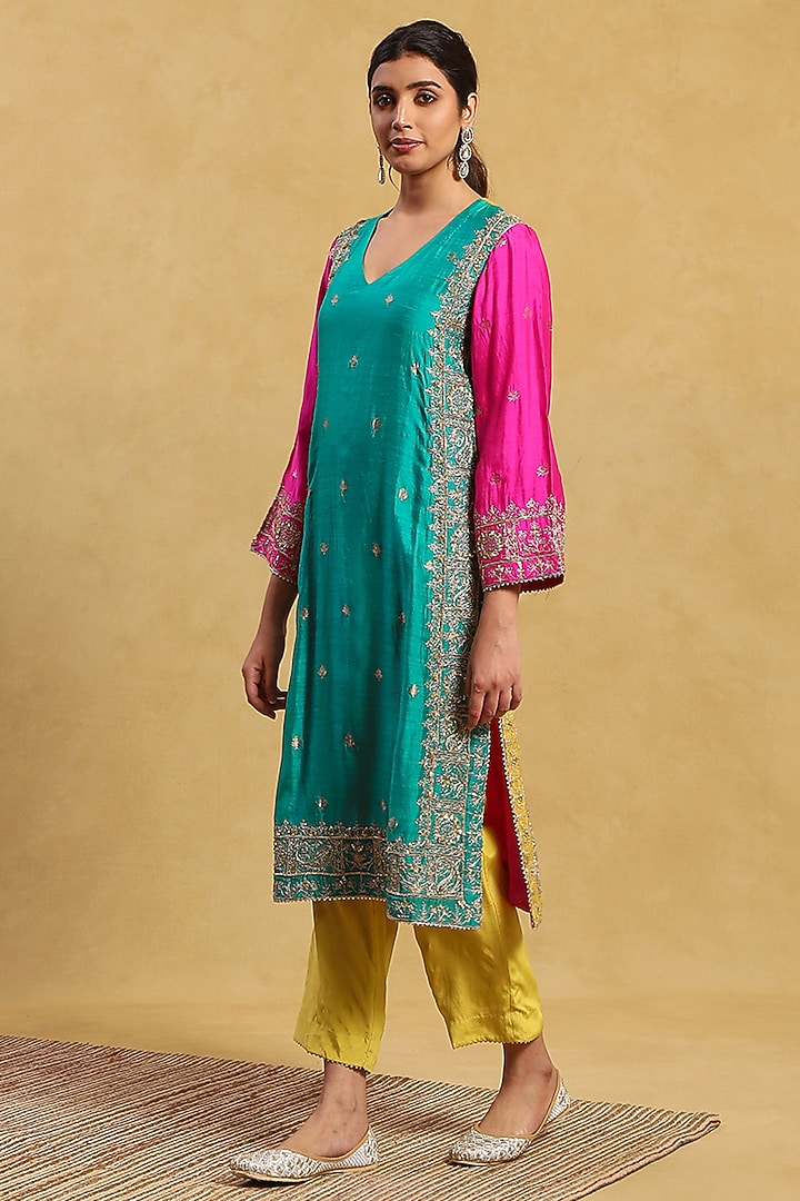 Multi-Colored Chinon Chiffon Kurta Set by Akriti by Ritika at Pernia's Pop Up Shop