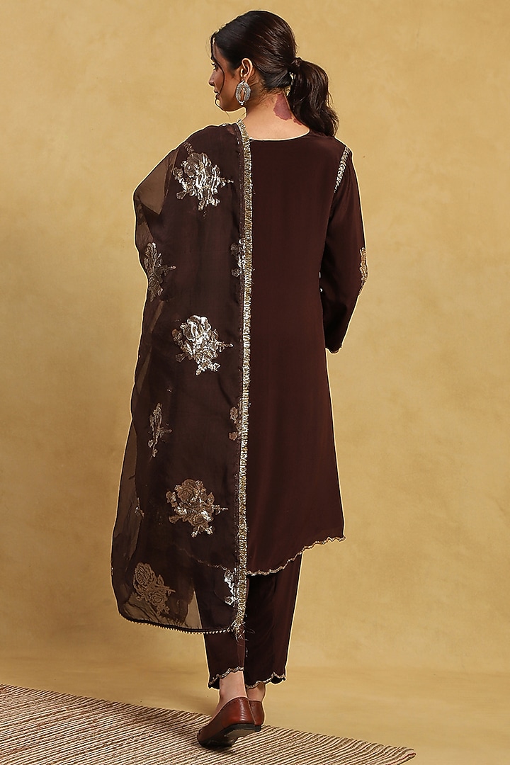Brown Organza Crepe Kurta Set by Akriti by Ritika at Pernia's Pop Up Shop