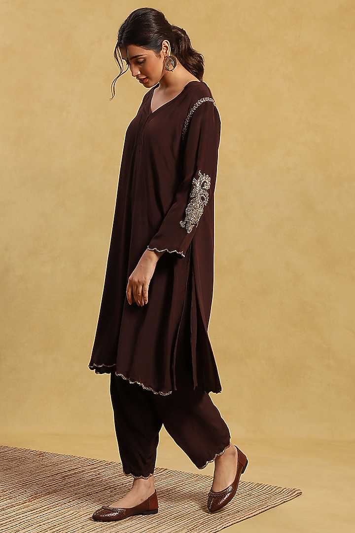 Brown Organza Crepe Kurta Set by Akriti by Ritika at Pernia's Pop Up Shop
