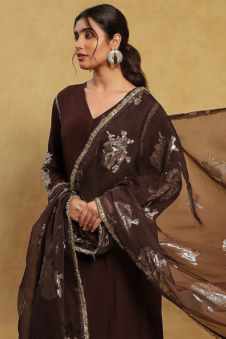 Brown Organza Crepe Kurta Set by Akriti by Ritika at Pernia's Pop Up Shop