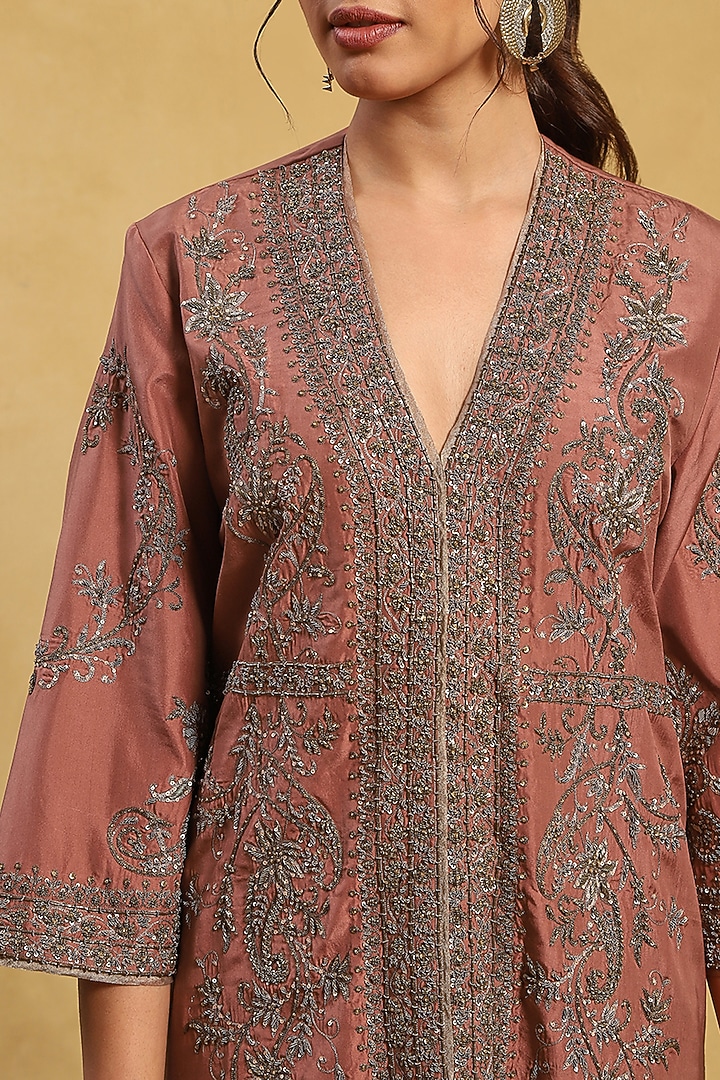 Red Silk Hand Embroidered Kurta Set by Akriti by Ritika at Pernia's Pop Up Shop