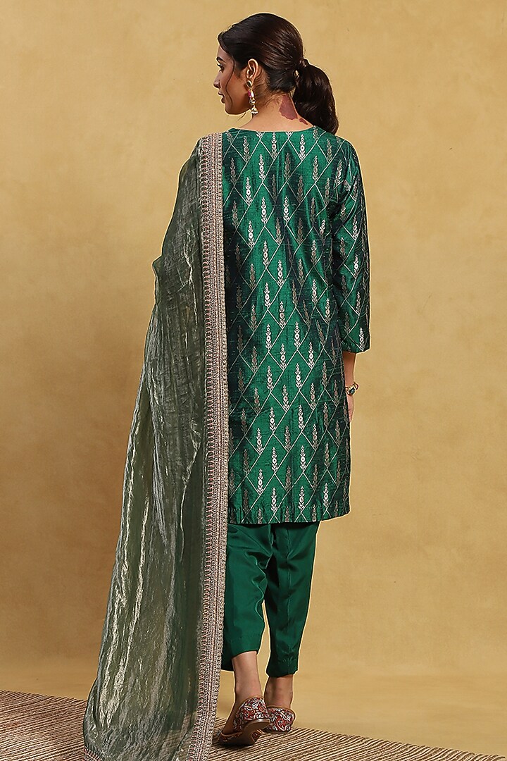 Green Brocade Embroidered Kurta Set by Akriti by Ritika at Pernia's Pop Up Shop