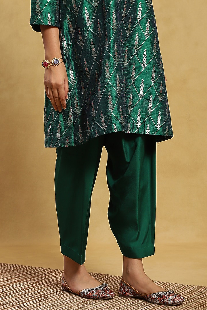 Green Brocade Embroidered Kurta Set by Akriti by Ritika at Pernia's Pop Up Shop