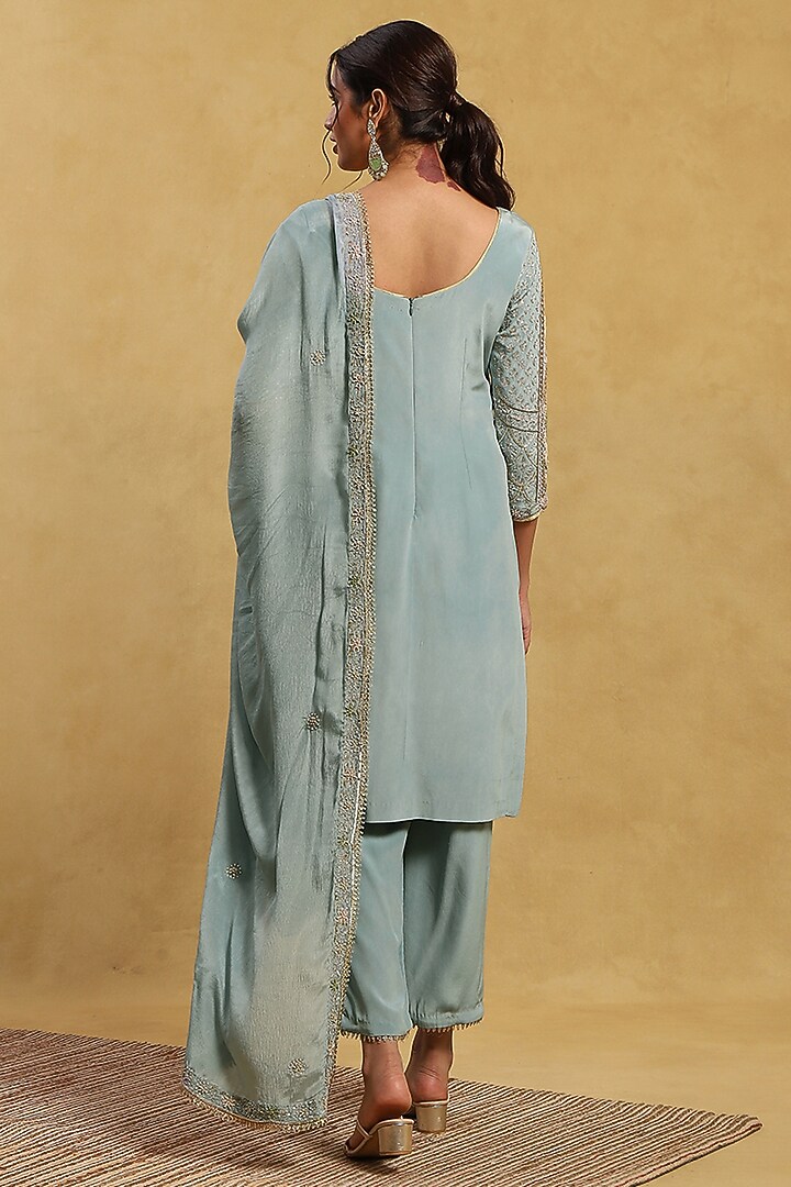 Blue Crepe & Tissue Embroidered Kurta Set by Akriti by Ritika at Pernia's Pop Up Shop