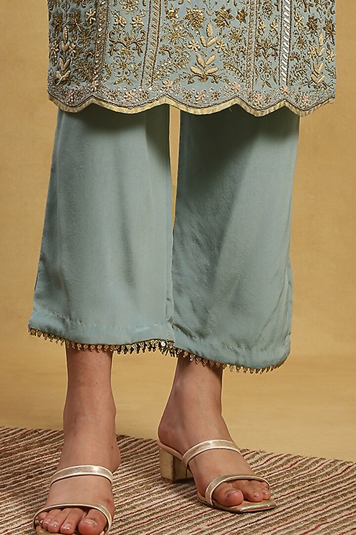 Blue Crepe & Tissue Embroidered Kurta Set by Akriti by Ritika at Pernia's Pop Up Shop