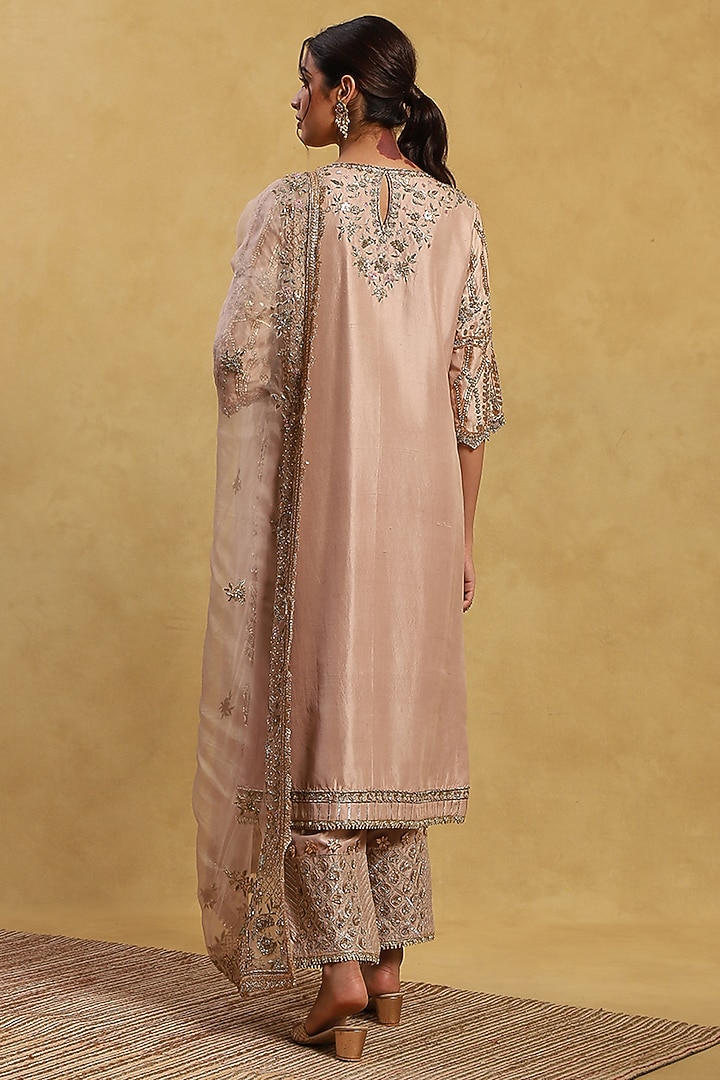 Pink Dupion Silk Gota Patti Hand Embroidered Kurta Set by Akriti by Ritika at Pernia's Pop Up Shop