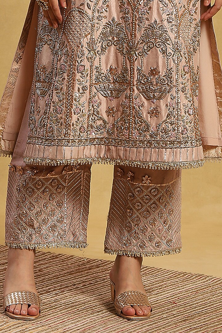 Pink Dupion Silk Gota Patti Hand Embroidered Kurta Set by Akriti by Ritika at Pernia's Pop Up Shop
