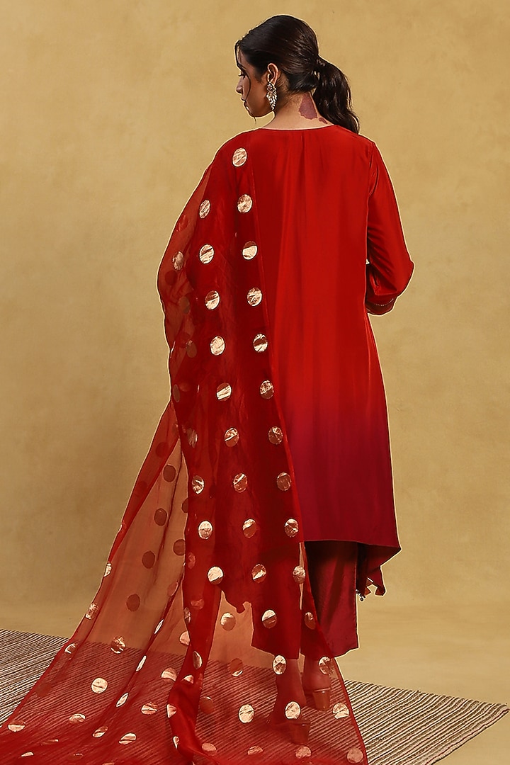 Red Silk Aari Hand Embroidered Kurta Set by Akriti by Ritika at Pernia's Pop Up Shop