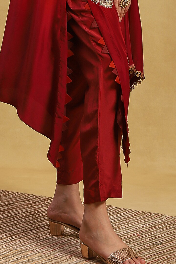 Red Silk Aari Hand Embroidered Kurta Set by Akriti by Ritika at Pernia's Pop Up Shop