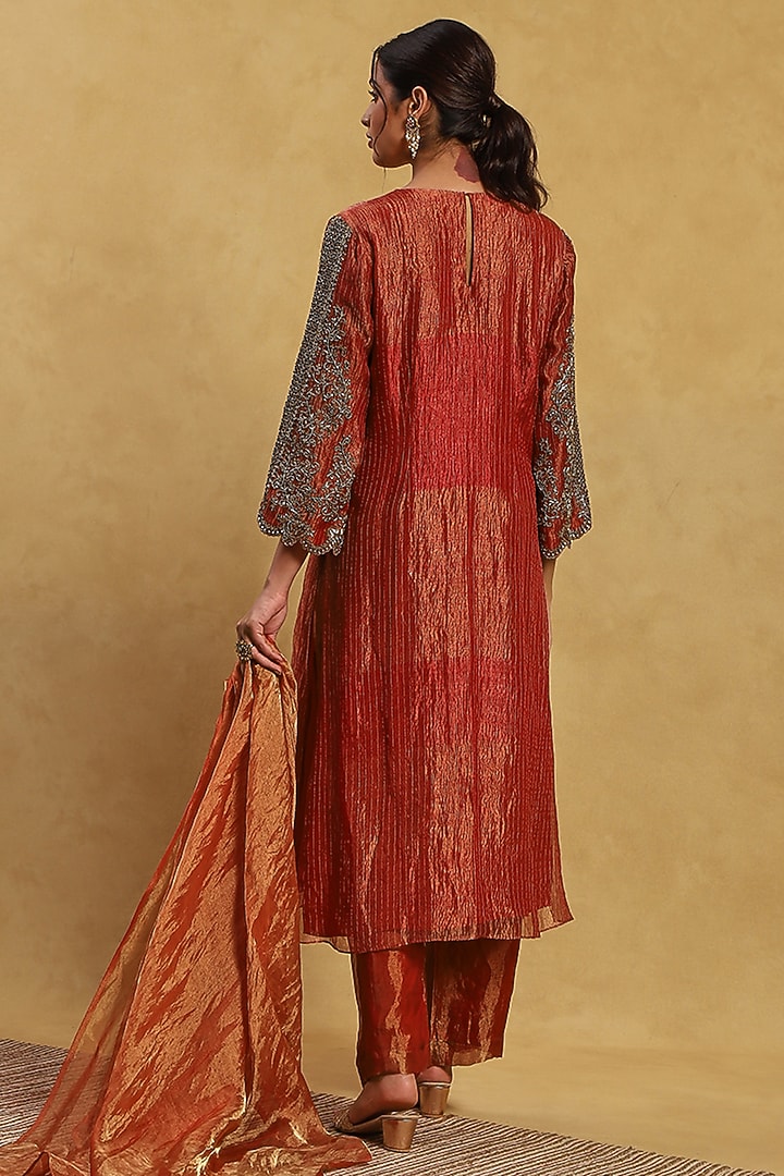 Orange Tissue Dabka & Sippi Embroidered Kurta Set by Akriti by Ritika at Pernia's Pop Up Shop