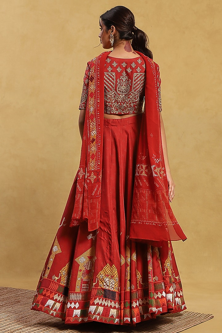 Orange Silk Hand-Painted Wedding Lehenga Set by Akriti by Ritika at Pernia's Pop Up Shop