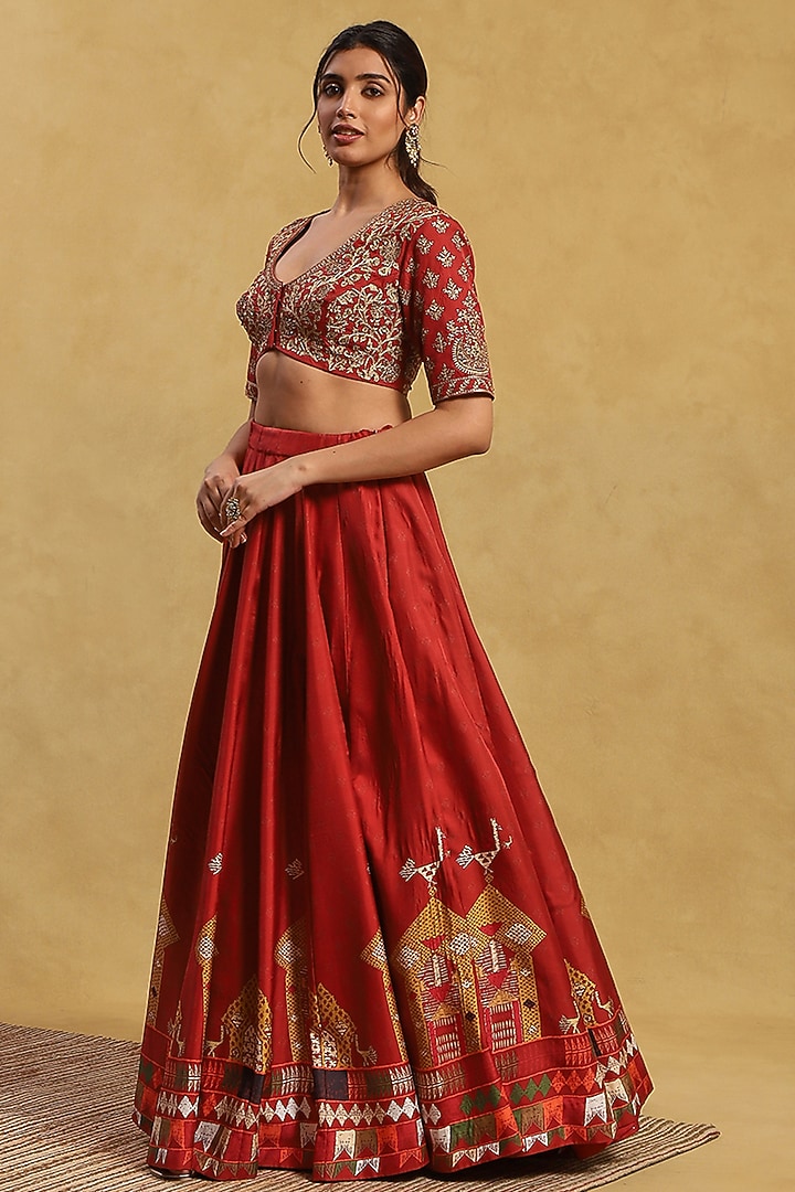 Orange Silk Hand-Painted Wedding Lehenga Set by Akriti by Ritika at Pernia's Pop Up Shop