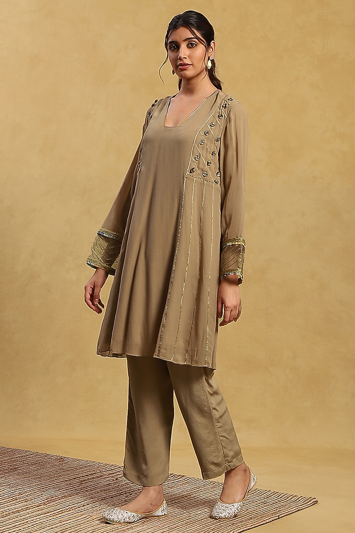 Green Georgette Gota Work Kurta Set by Akriti by Ritika at Pernia's Pop Up Shop