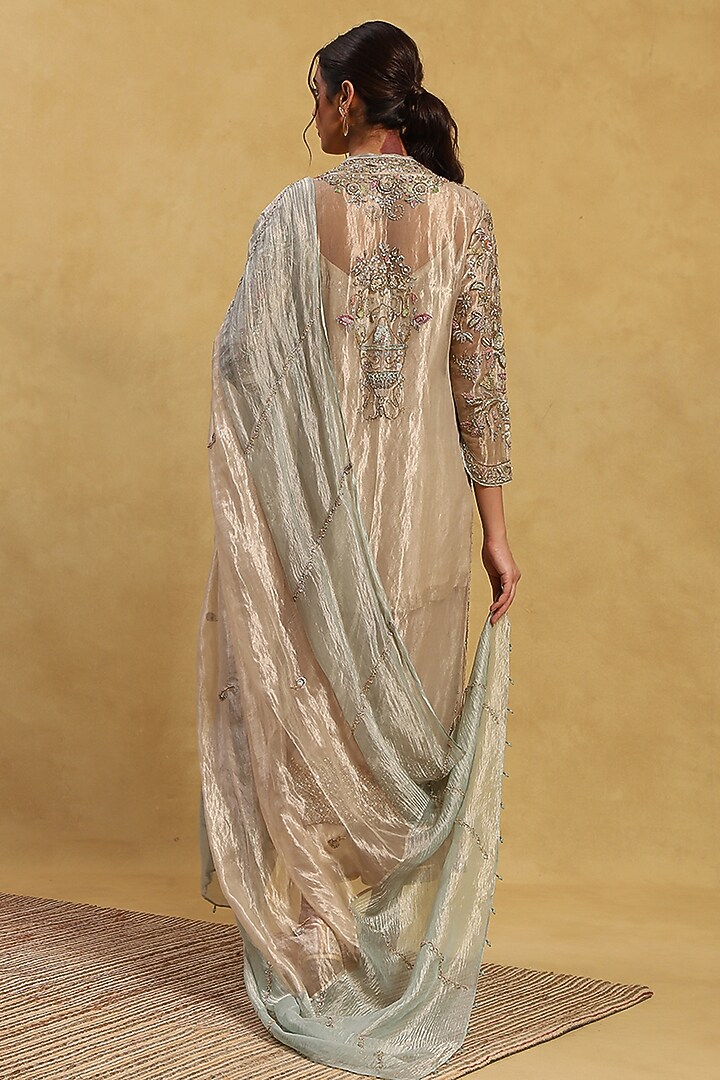 White Tissue Embroidered Kurta Set by Akriti by Ritika at Pernia's Pop Up Shop