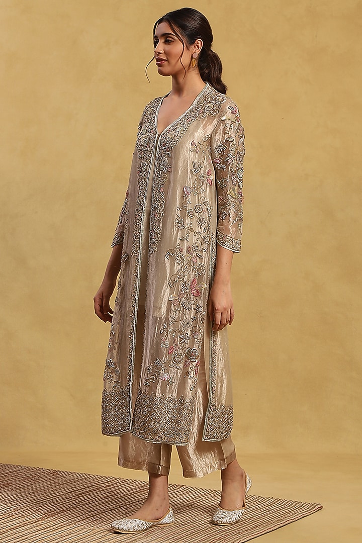 White Tissue Embroidered Kurta Set by Akriti by Ritika at Pernia's Pop Up Shop