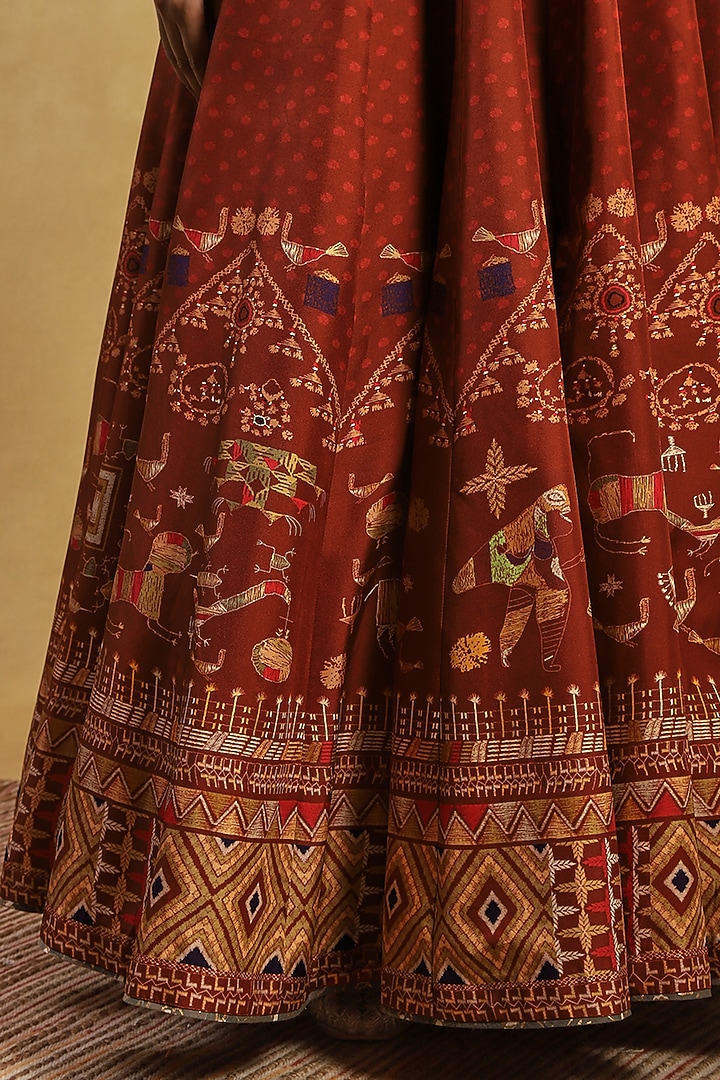 Orange Crepe Hand-Painted Wedding Lehenga Set by Akriti by Ritika at Pernia's Pop Up Shop