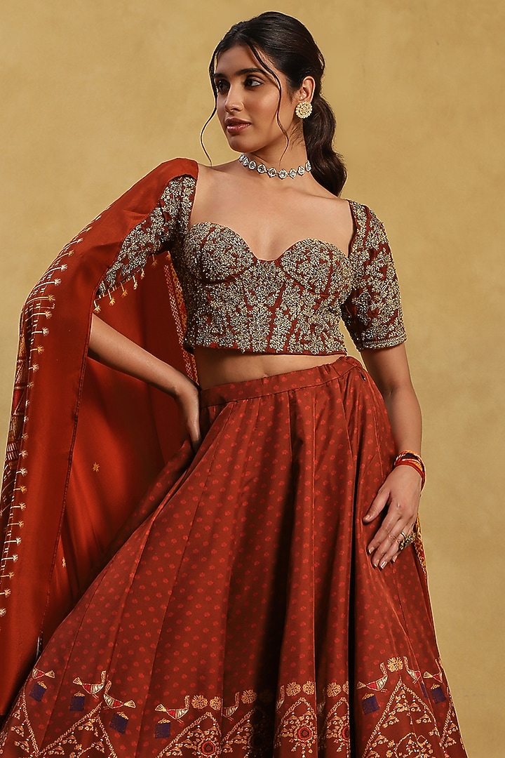 Orange Crepe Hand-Painted Wedding Lehenga Set by Akriti by Ritika at Pernia's Pop Up Shop