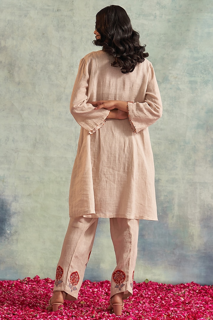 Beige Linen Kurta Set by Akriti by Ritika at Pernia's Pop Up Shop