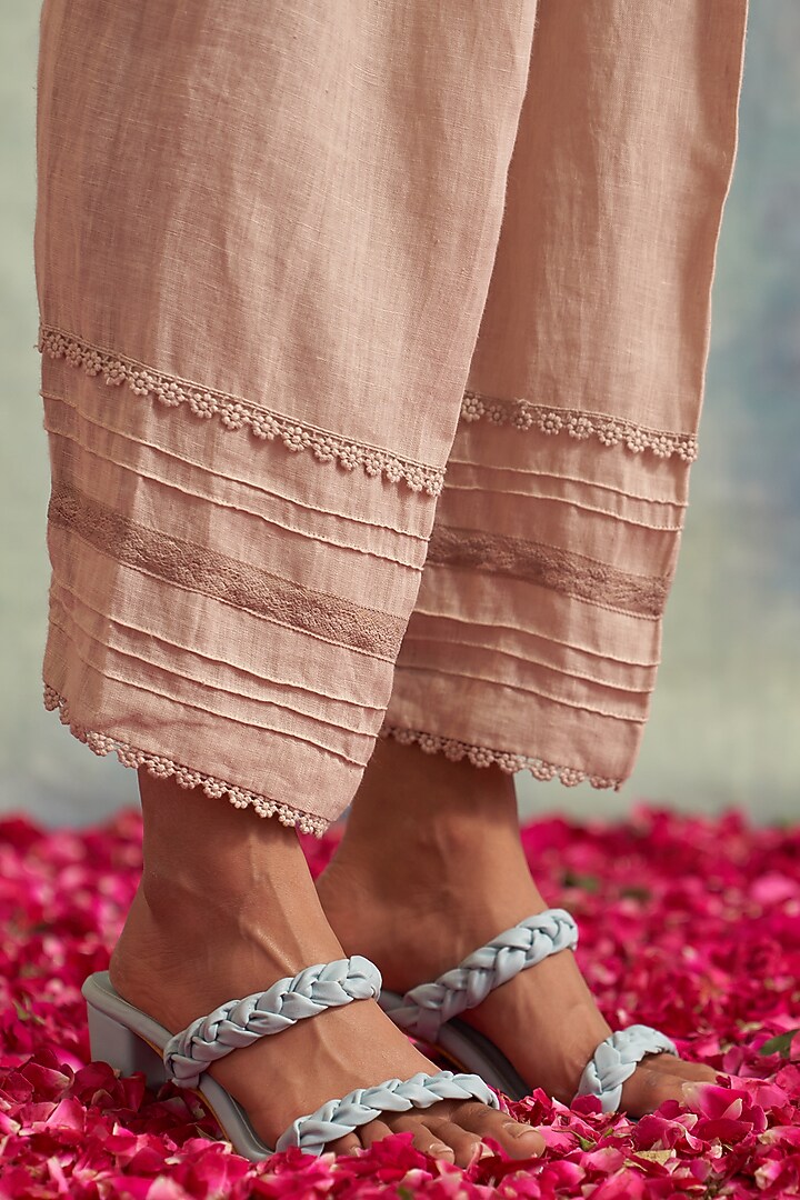 Beige Linen Embroidered Kurta Set by Akriti by Ritika at Pernia's Pop Up Shop