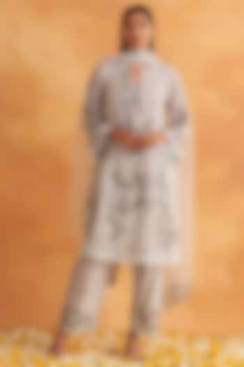 Powder Blue Chanderi Embroidered Kurta Set by Akriti by Ritika at Pernia's Pop Up Shop