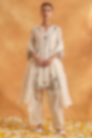 Ivory Chanderi Embroidered A-Line Kurta Set by Akriti by Ritika at Pernia's Pop Up Shop