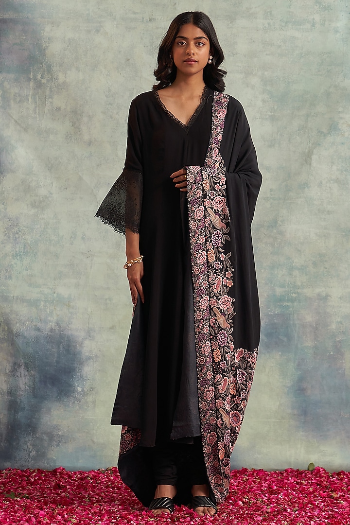 Black Georgette Embroidered Anarkali Set by Akriti by Ritika