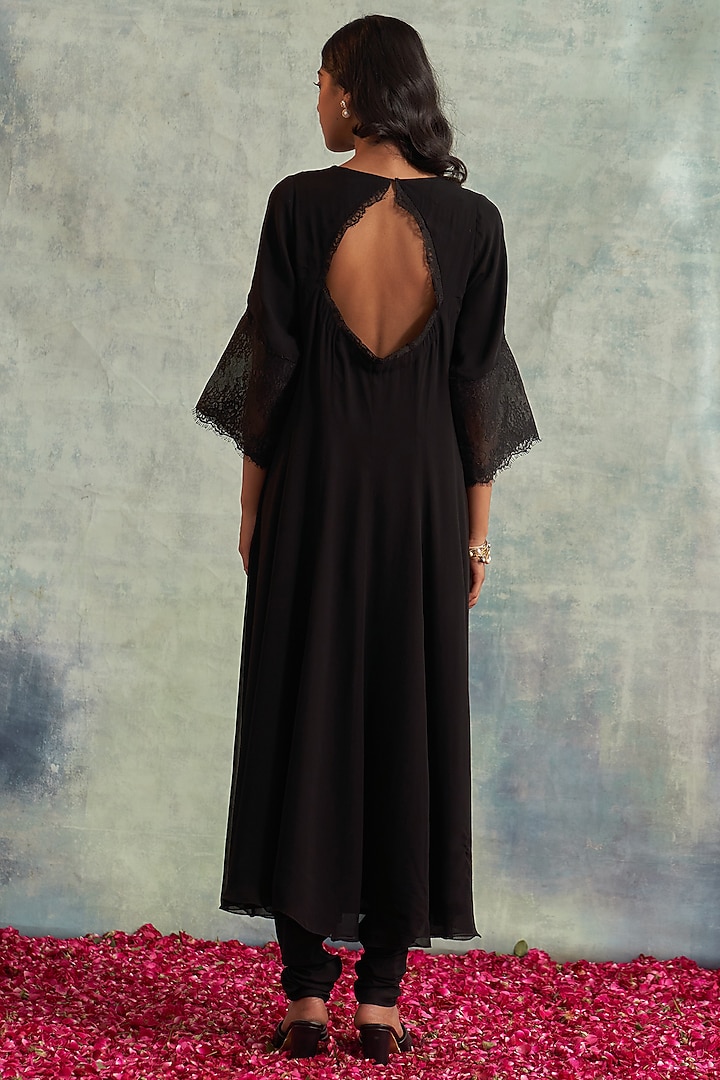 Black Georgette Embroidered Wedding Anarkali Set by Akriti by Ritika at Pernia's Pop Up Shop