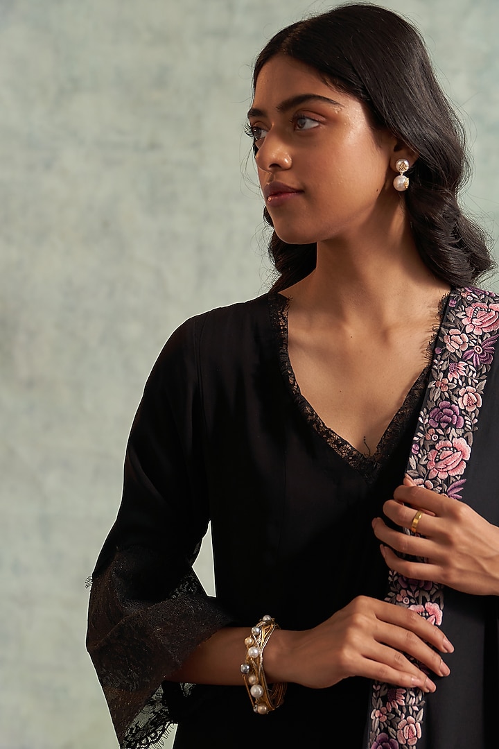 Black Georgette Embroidered Wedding Anarkali Set by Akriti by Ritika at Pernia's Pop Up Shop
