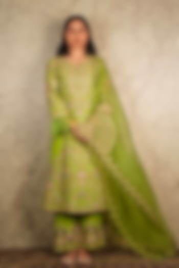 Green Silk Kurta Set by Akriti by Ritika at Pernia's Pop Up Shop