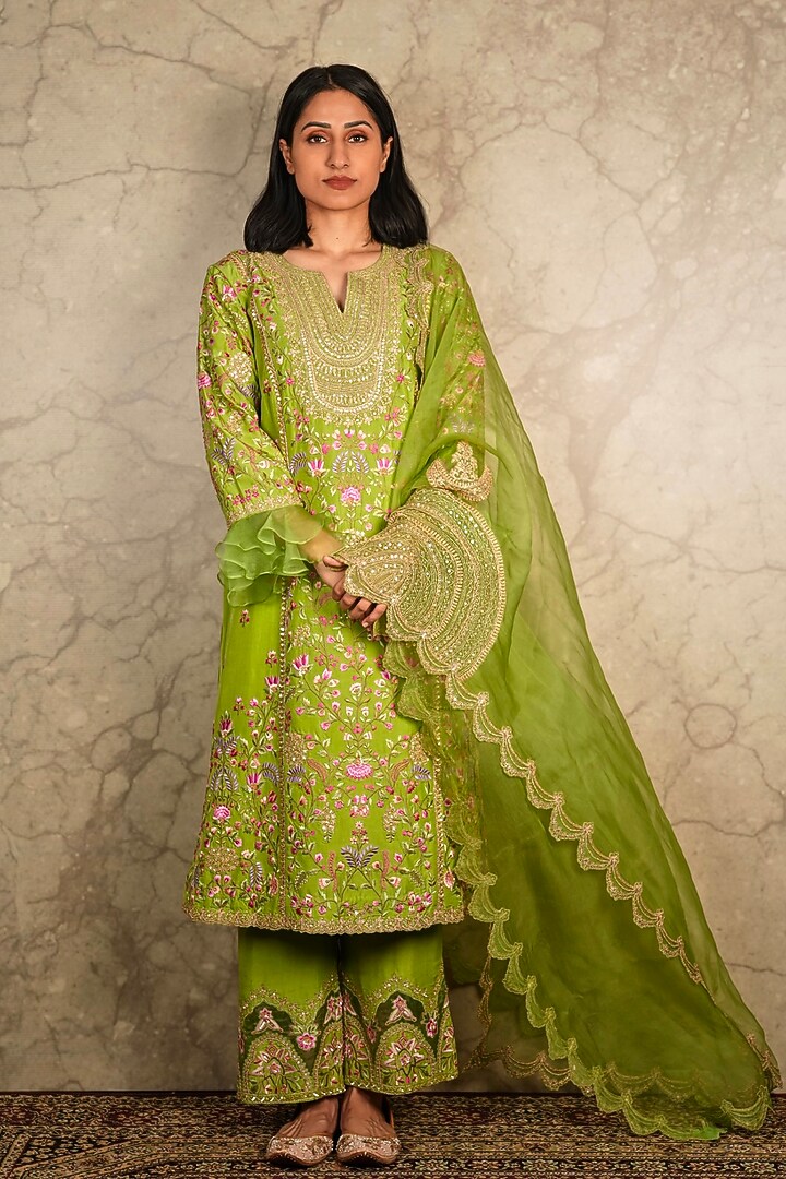 Green Silk Kurta Set by Akriti by Ritika at Pernia's Pop Up Shop