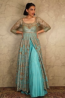 Blue Dupion Silk Anarkali Set Design by Akriti by Ritika at Pernia's ...