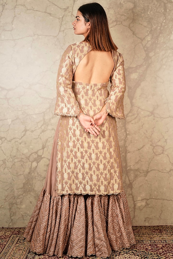 Cinnamon Brown Crepe Wedding Sharara Set by Akriti by Ritika at Pernia's Pop Up Shop