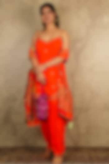 Orange Crepe Kurta Set by Akriti by Ritika at Pernia's Pop Up Shop