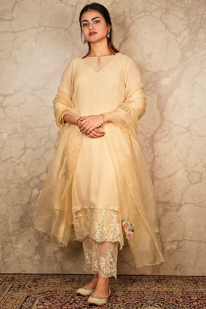 Beige Georgette Kurta Set by Akriti by Ritika at Pernia's Pop Up Shop
