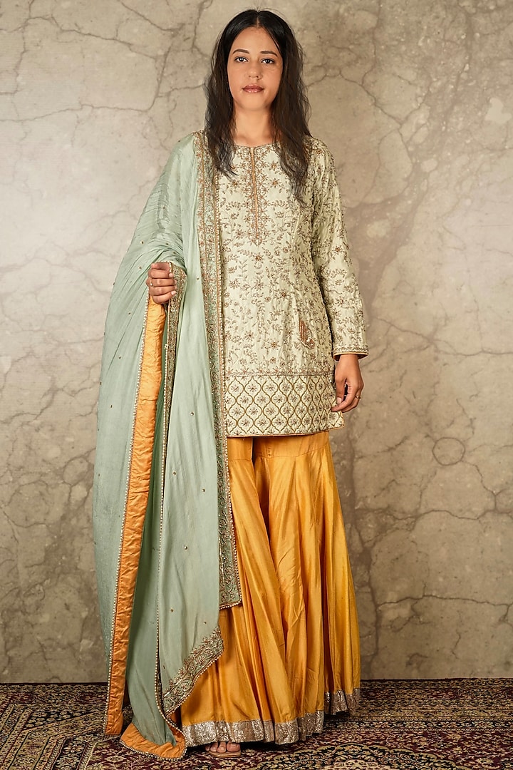Yellow Silk Gharara Set by Akriti by Ritika