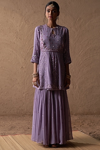 Lilac Georgette Sharara Set by Akriti by Ritika