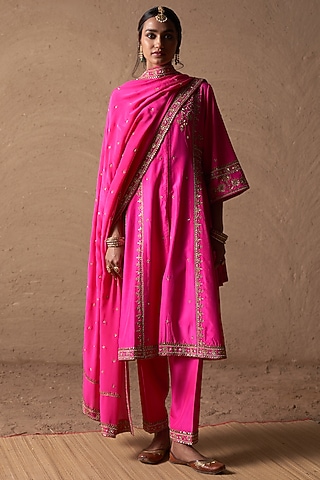 Fuchsia Hand Embroidered Anarkali Set by Akriti by Ritika