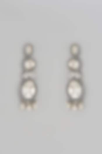 Silver Finish Kundan Polki Dangler Earrings In Sterling Silver by Akarsaka 92.5 Silver