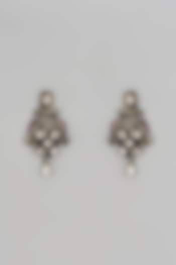 Silver Finish Synthetic Sapphire Stone & Zircon Dangler Earrings In Sterling Silver by Akarsaka 92.5 Silver