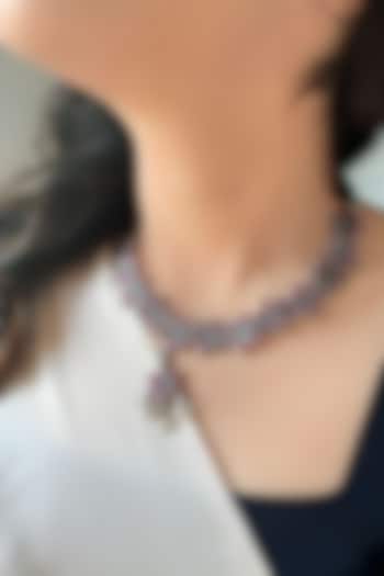 Silver Finish Ruby Stone Necklace In Sterling Silver by Akarsaka 92.5 Silver at Pernia's Pop Up Shop