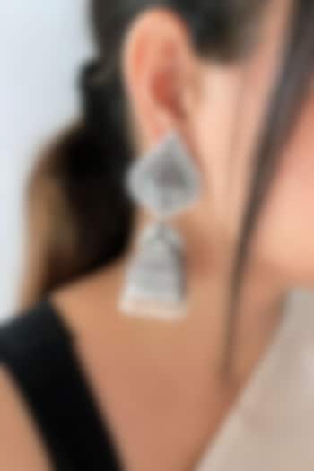 Silver Finish Synthetic Stone Dangler Earrings In Sterling Silver by Akarsaka 92.5 Silver at Pernia's Pop Up Shop