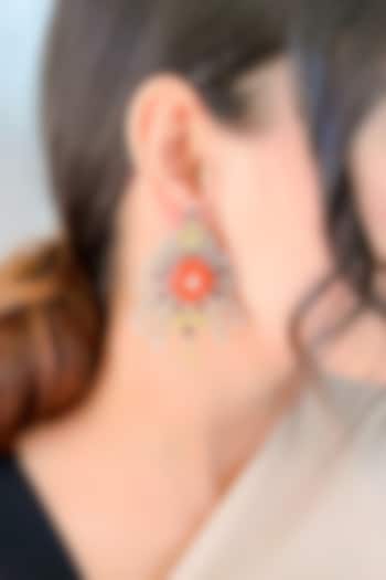 Silver Finish Coral Stone Dangler Earrings In Sterling Silver by Akarsaka 92.5 Silver at Pernia's Pop Up Shop