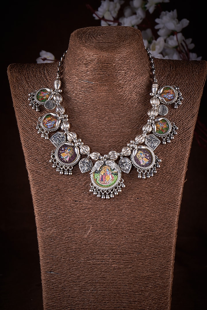 Silver Finish Temple Necklace In Sterling Silver by Akarsaka 92.5 Silver at Pernia's Pop Up Shop